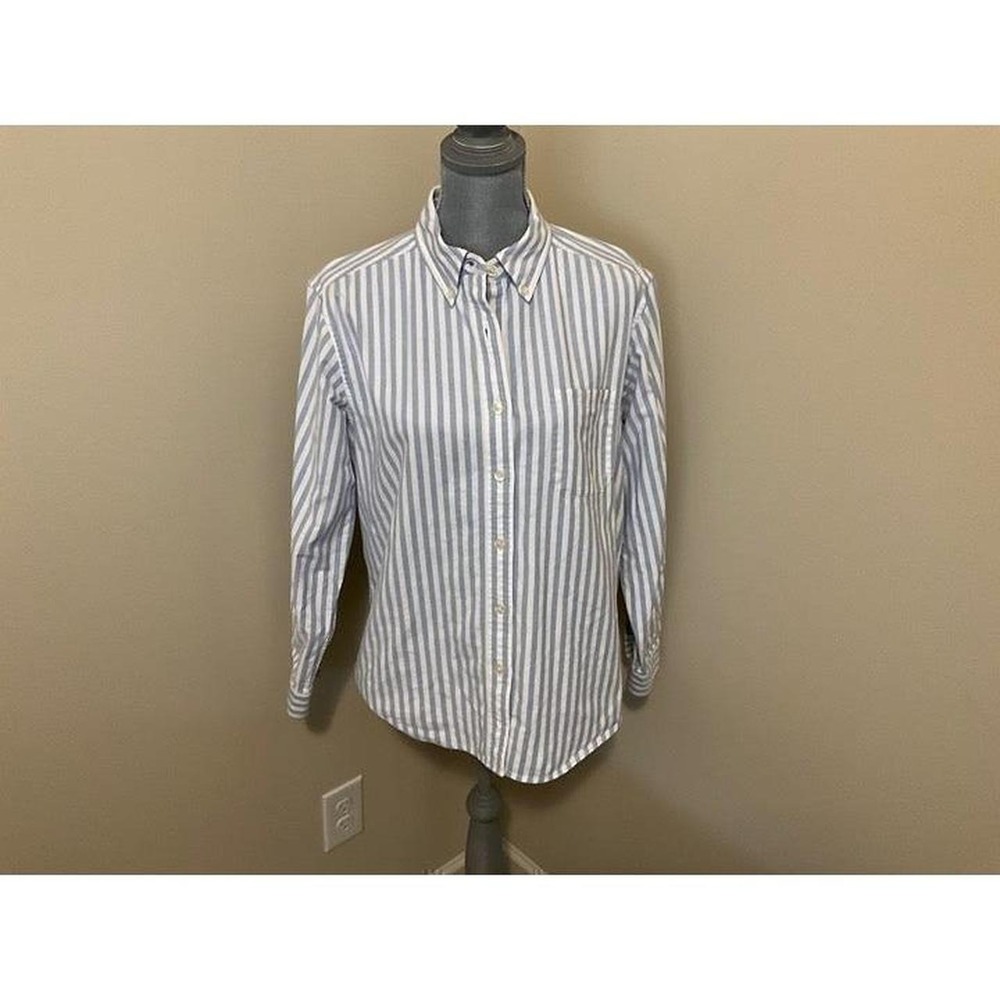 LL Bean Shirt Seaside Women Medium Cotton Long Sleeve Stripped Coastal skucase